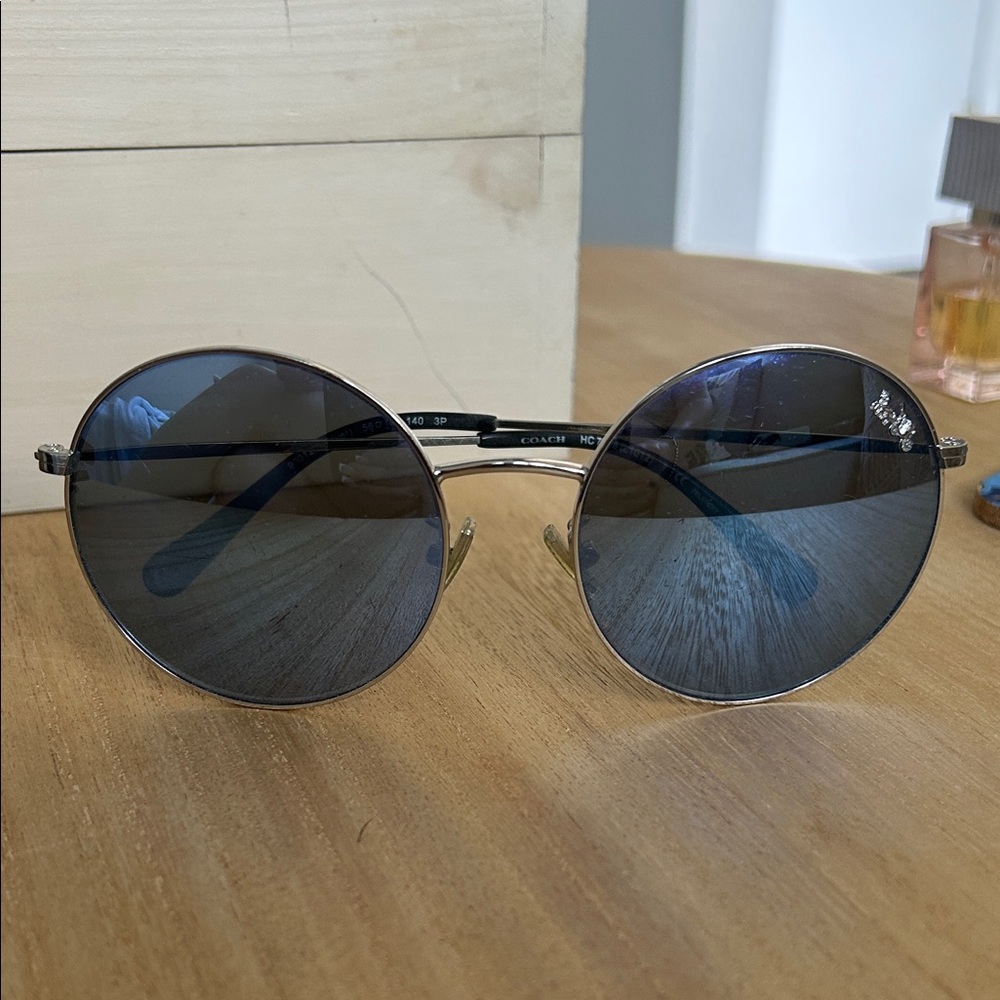 Coach Silver and Black Round Sunglasses